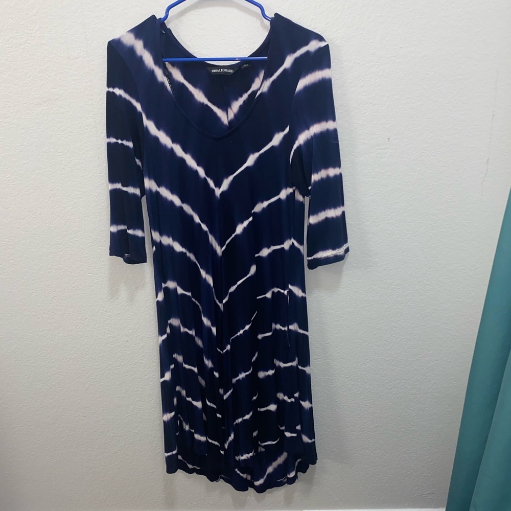 Blue and white tie dye dress with sleeves